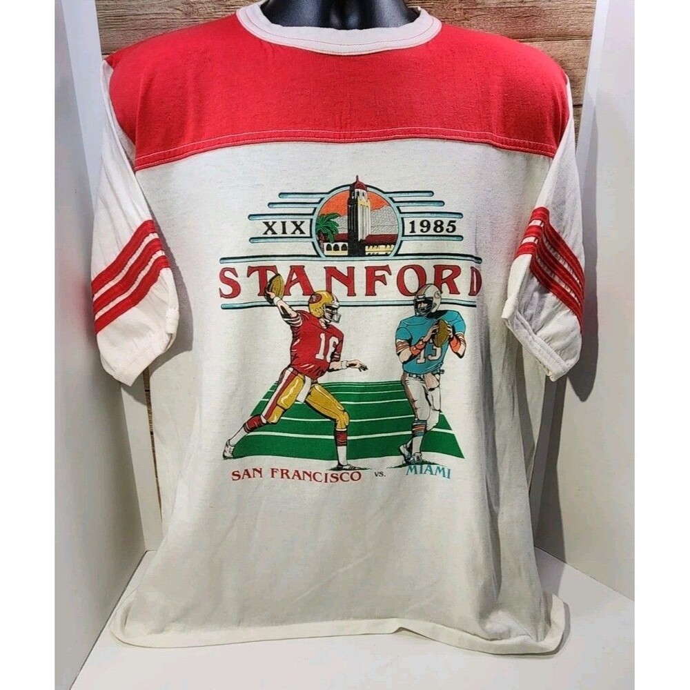 Vintage 1985 San Francisco 49ers Miami Super Bowl XIX Ringer Shirt Stanford XL